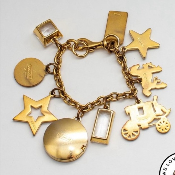 Coach Crystal Star Locket Gold plated Brass Charm Bracelet Rare HTF Discontinued - Picture 2 of 7